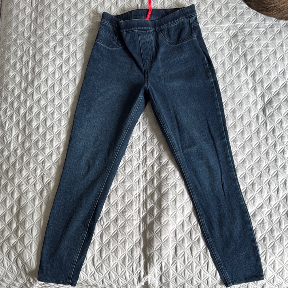 Spanx Jeanish ankle length leggings, dark indigo, size Medium
